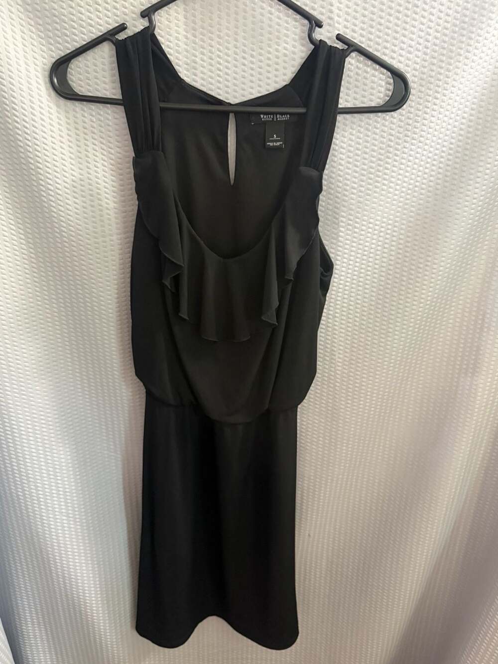 White House Black Market Black Ruffle V-Neck Sleeveless Dress